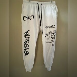 Mens White Graphic Sweatpants